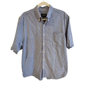 Eddie Bauer Mens Plaid‎ Short Sleeve Button Up Shirt Size L Blue White